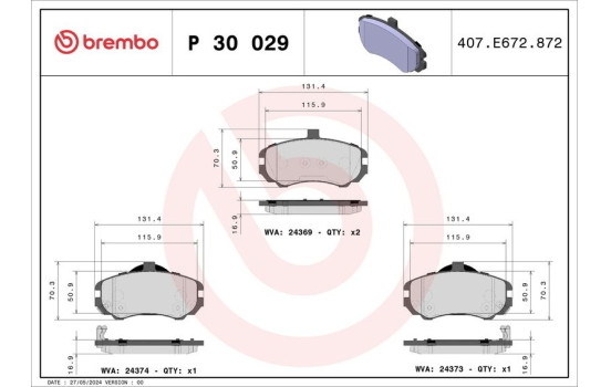 Brake Pad Set, disc brake P 30 029 Brembo, Image 2
