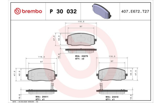 Brake Pad Set, disc brake P 30 032 Brembo, Image 3