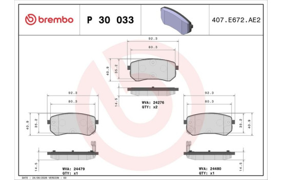 Brake Pad Set, disc brake P 30 033 Brembo, Image 3