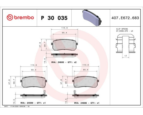 Brake Pad Set, disc brake P 30 035 Brembo, Image 3