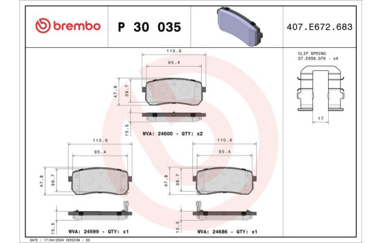 Brake Pad Set, disc brake P 30 035 Brembo, Image 2
