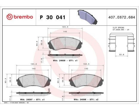 Brake Pad Set, disc brake P 30 041 Brembo, Image 3