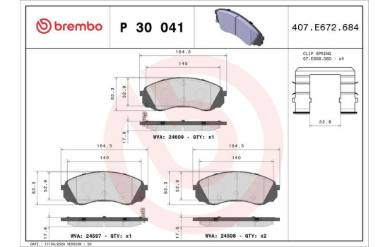 Brake Pad Set, disc brake P 30 041 Brembo, Image 2