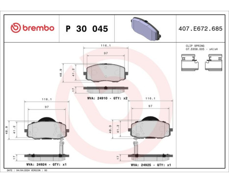 Brake Pad Set, disc brake P 30 045 Brembo, Image 3