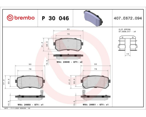 Brake Pad Set, disc brake P 30 046 Brembo, Image 3