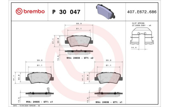 Brake Pad Set, disc brake P 30 047 Brembo, Image 2