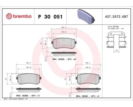 Brake Pad Set, disc brake P 30 051 Brembo, Image 3