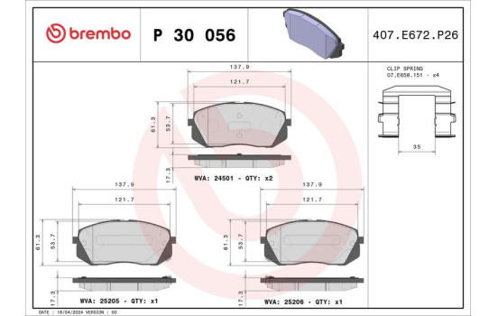 Brake Pad Set, disc brake P 30 056 Brembo, Image 2