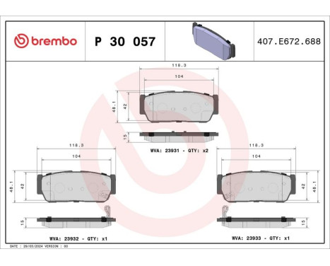 Brake Pad Set, disc brake P 30 057 Brembo, Image 3