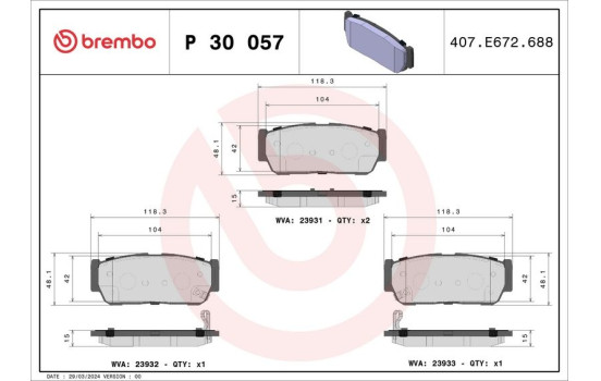 Brake Pad Set, disc brake P 30 057 Brembo, Image 2