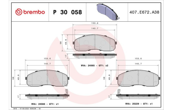 Brake Pad Set, disc brake P 30 058 Brembo, Image 2