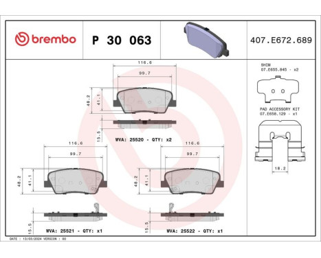 Brake Pad Set, disc brake P 30 063 Brembo, Image 3