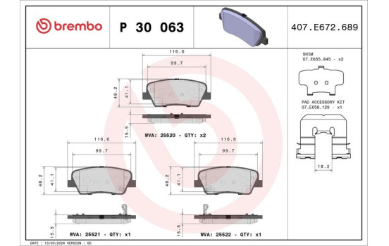 Brake Pad Set, disc brake P 30 063 Brembo, Image 2
