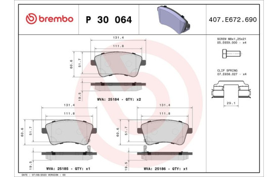 Brake Pad Set, disc brake P 30 064 Brembo, Image 2