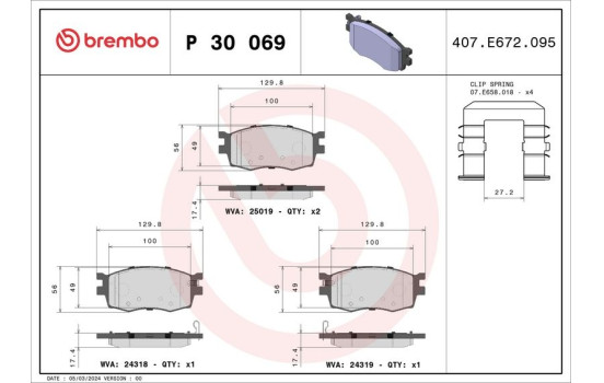 Brake Pad Set, disc brake P 30 069 Brembo, Image 2