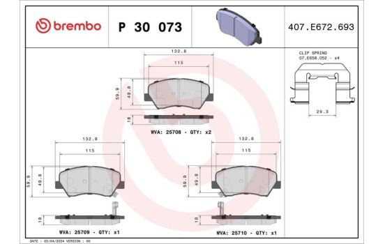 Brake Pad Set, disc brake P 30 073 Brembo, Image 2