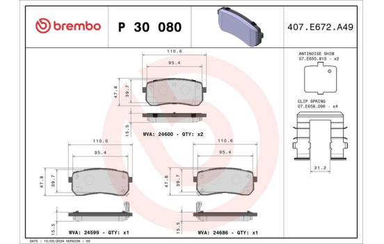 Brake Pad Set, disc brake P 30 080 Brembo, Image 2