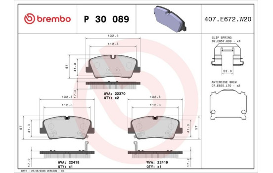 Brake Pad Set, disc brake P 30 089 Brembo, Image 3