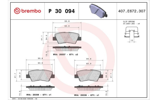 Brake Pad Set, disc brake P 30 094 Brembo, Image 2
