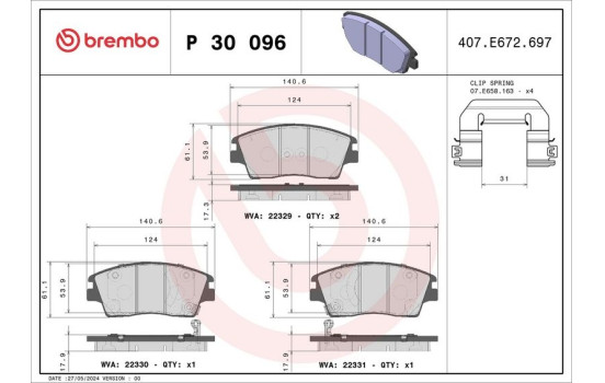 Brake Pad Set, disc brake P 30 096 Brembo, Image 2