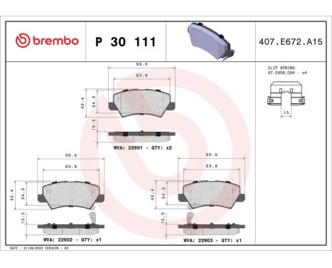 Brake Pad Set, disc brake P 30 111 Brembo, Image 2