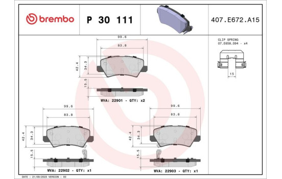 Brake Pad Set, disc brake P 30 111 Brembo