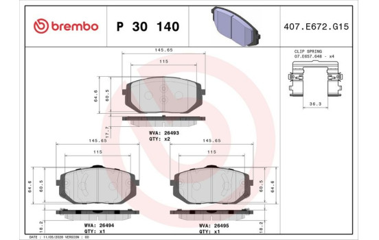 Brake pad set, disc brake P 30 140 Brembo, Image 4
