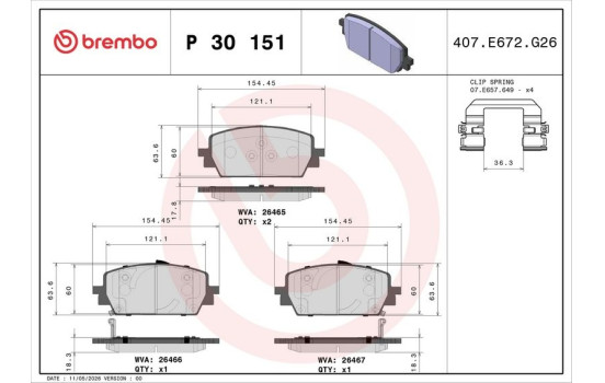 Brake pad set, disc brake P 30 151 Brembo, Image 4