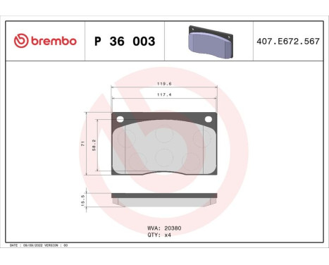 Brake Pad Set, disc brake P 36 003 Brembo, Image 3