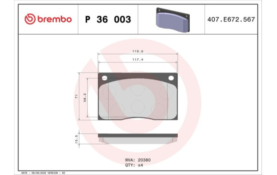 Brake Pad Set, disc brake P 36 003 Brembo, Image 2