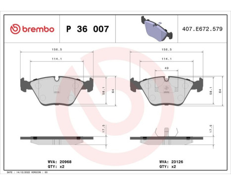 Brake Pad Set, disc brake P 36 007 Brembo, Image 3