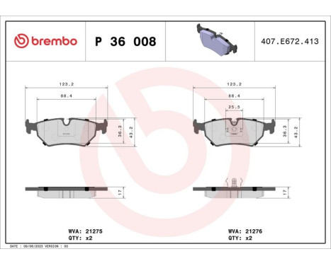 Brake Pad Set, disc brake P 36 008 Brembo, Image 3