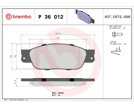 Brake Pad Set, disc brake P 36 012 Brembo, Image 3