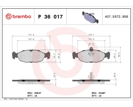 Brake Pad Set, disc brake P 36 017 Brembo, Image 3