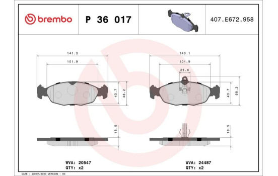 Brake Pad Set, disc brake P 36 017 Brembo, Image 2