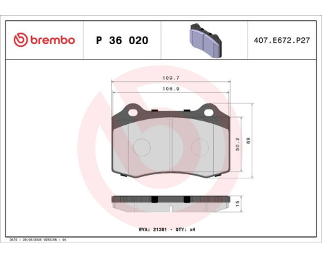 Brake Pad Set, disc brake P 36 020 Brembo, Image 3