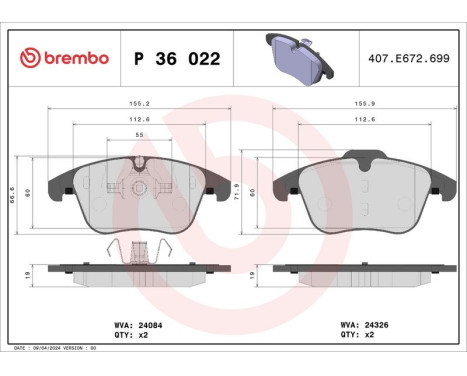 Brake Pad Set, disc brake P 36 022 Brembo, Image 3