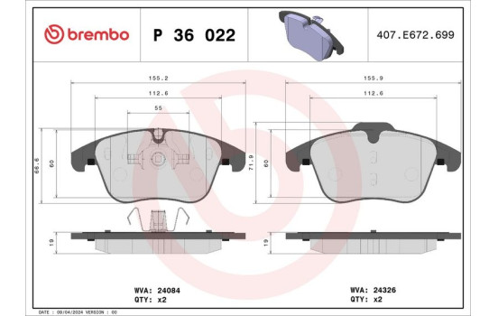 Brake Pad Set, disc brake P 36 022 Brembo, Image 2