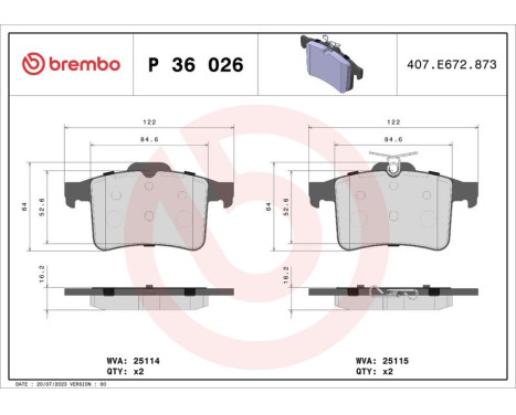 Brake Pad Set, disc brake P 36 026 Brembo, Image 3