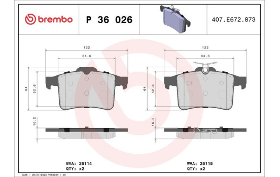 Brake Pad Set, disc brake P 36 026 Brembo, Image 2