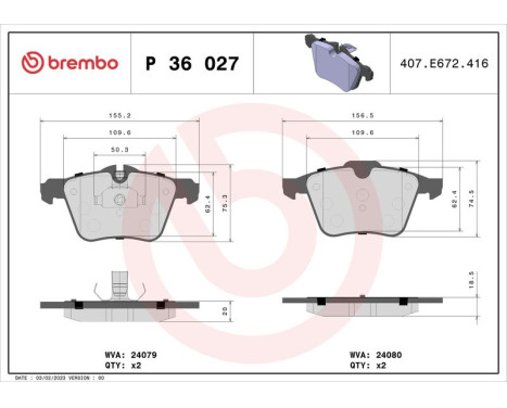 Brake Pad Set, disc brake P 36 027 Brembo, Image 3