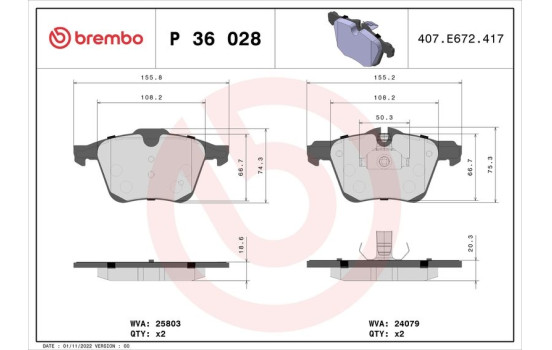 Brake Pad Set, disc brake P 36 028 Brembo, Image 2