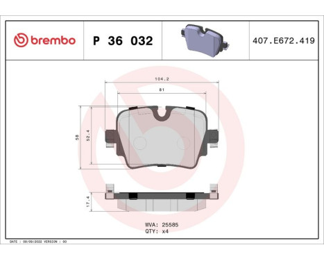 Brake Pad Set, disc brake P 36 032 Brembo, Image 2