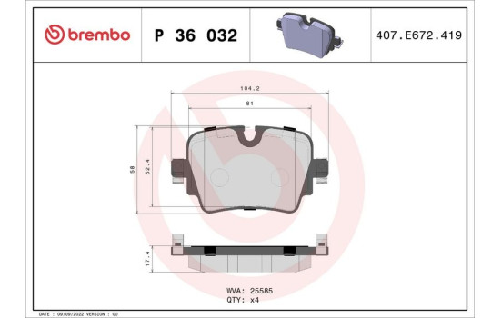 Brake Pad Set, disc brake P 36 032 Brembo