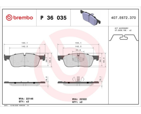 Brake Pad Set, disc brake P 36 035 Brembo, Image 3