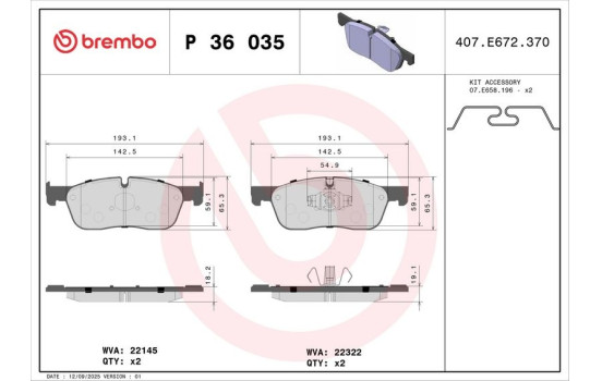 Brake Pad Set, disc brake P 36 035 Brembo, Image 3