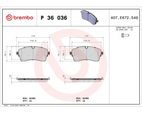 Brake Pad Set, disc brake P 36 036 Brembo, Image 2