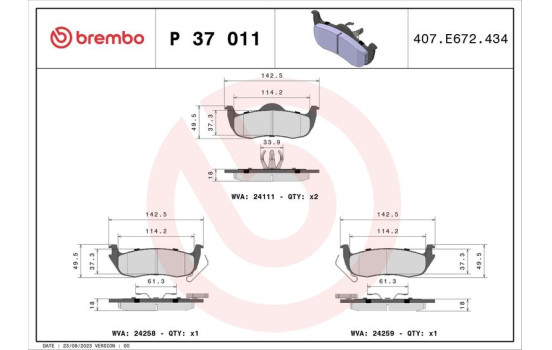 Brake Pad Set, disc brake P 37 011 Brembo, Image 2