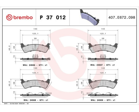 Brake Pad Set, disc brake P 37 012 Brembo, Image 3