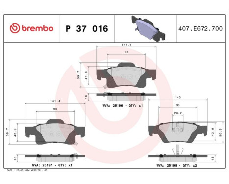 Brake Pad Set, disc brake P 37 016 Brembo, Image 3